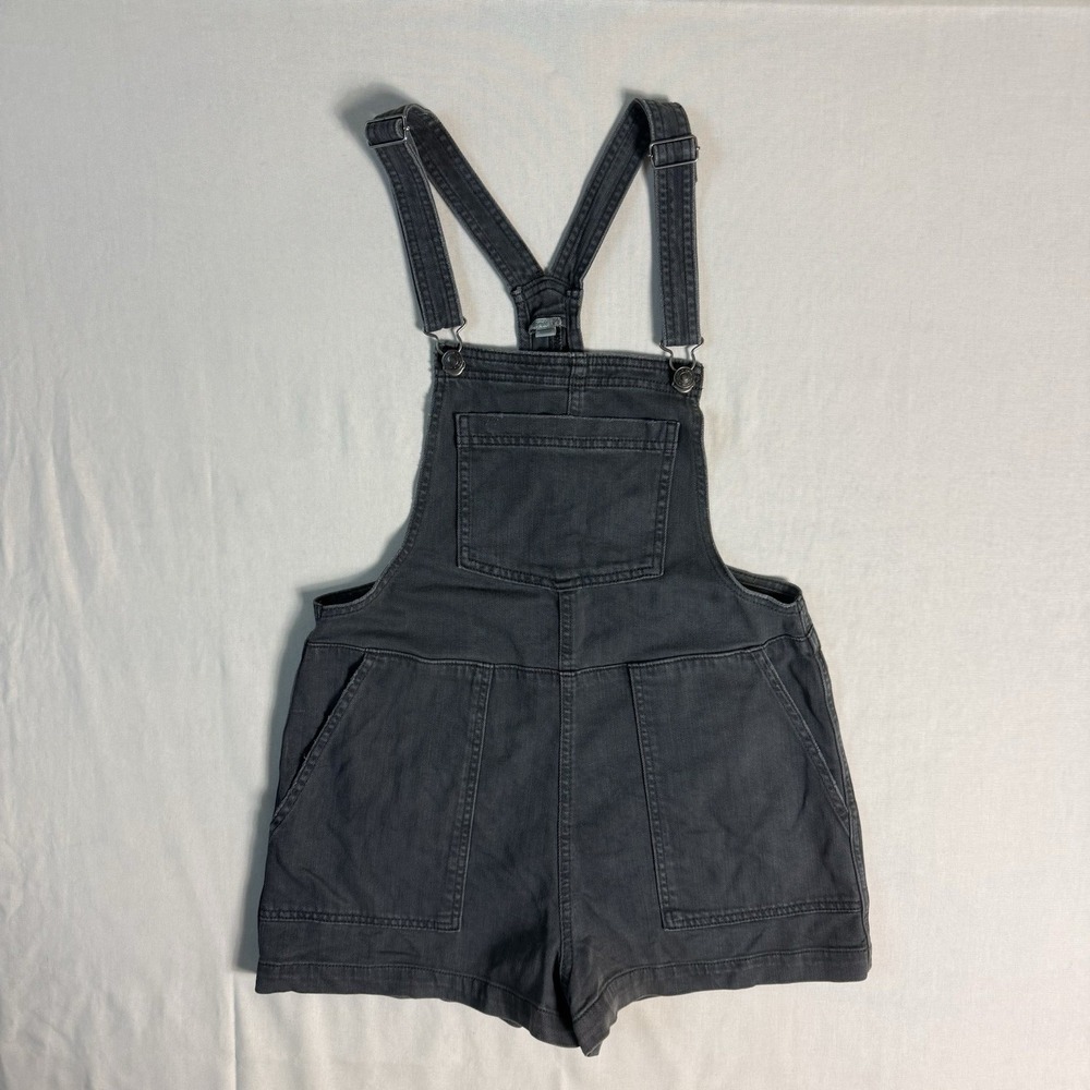 Aerie American Eagle Black Denim Short Overalls Size 10 Washed Distressed Romper
